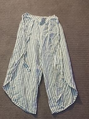 Billabong White and Light Green Striped Wide-Leg Pants